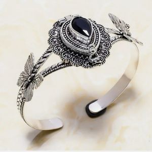 New Black Spinnel 925 Silver Butterflies Poison Cuff Bracelet.